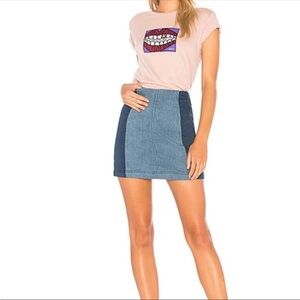 Free People Color Block Denim Mini‎ Skirt